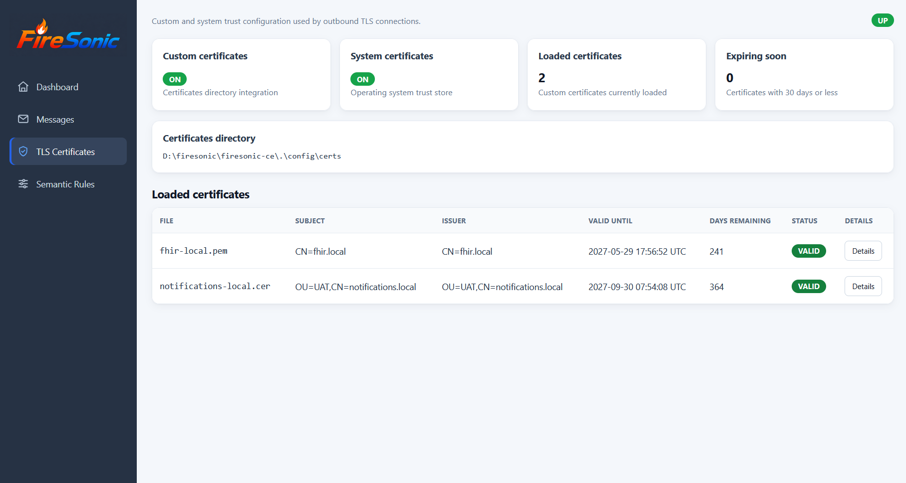 FireSonic Console TLS certificates