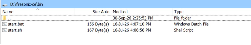 FireSonic bin directory containing start.bat and start.sh